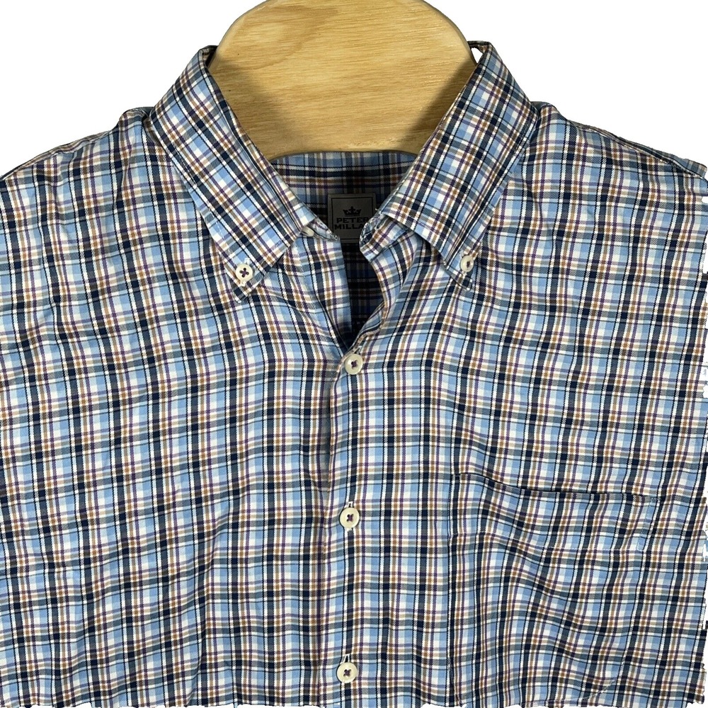 Peter Millar Men Large Cotton Plaid Button Down Long Sleeve Shirt